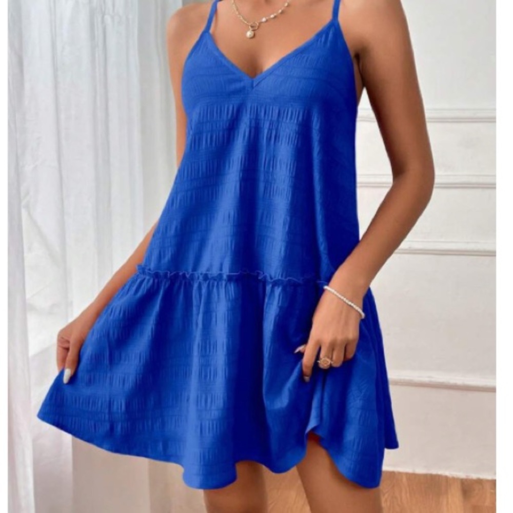 SHEIN Vcay striped ruffle hem cami dresss